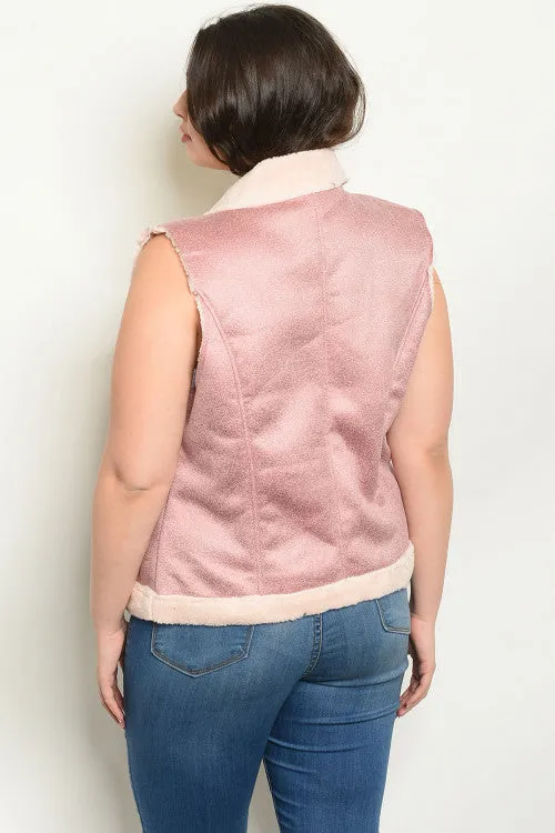 Rose Pink Faux Suede Plus Size Vest