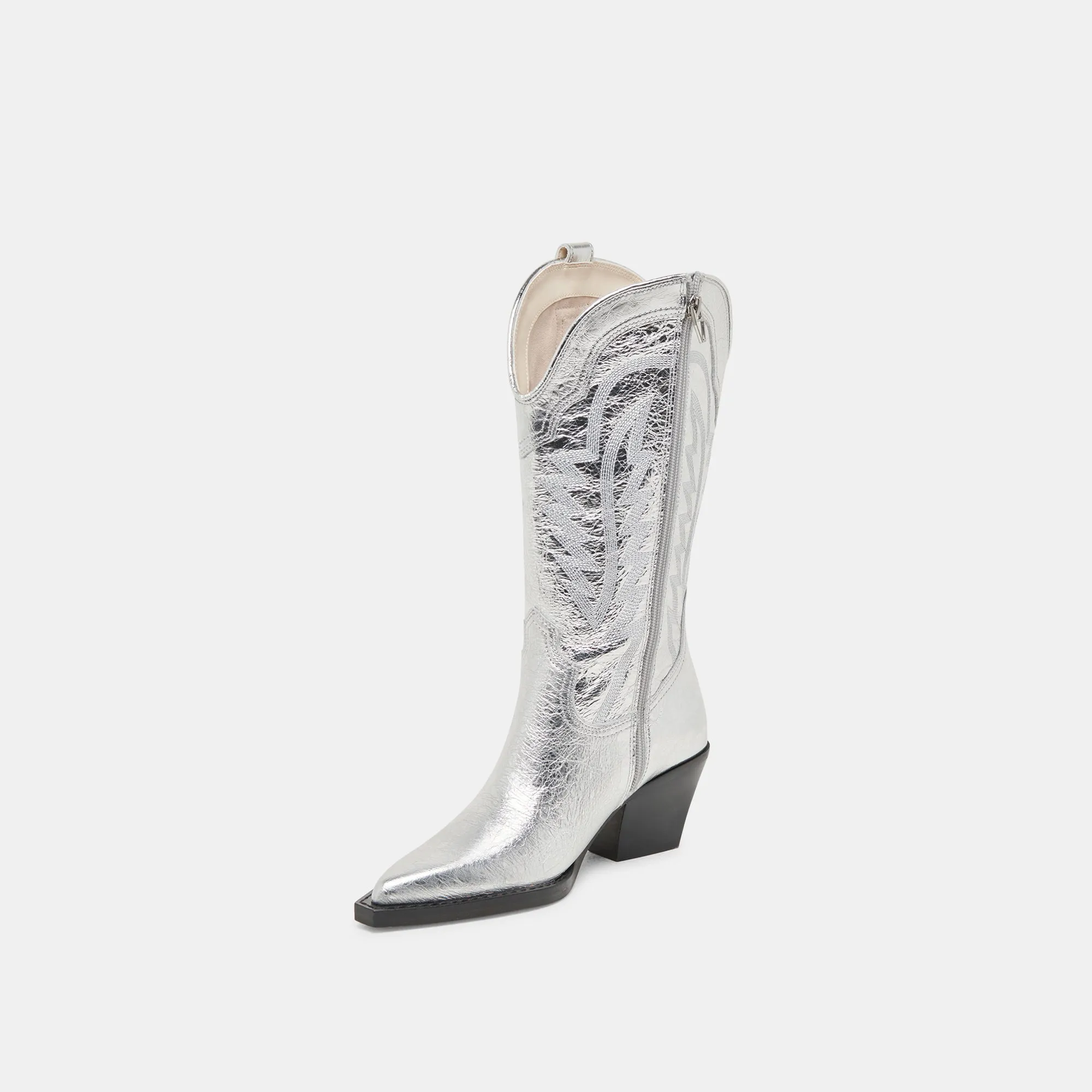 RYLAND EXTRA WIDE CALF BOOTS SILVER DISTRESSED LEATHER