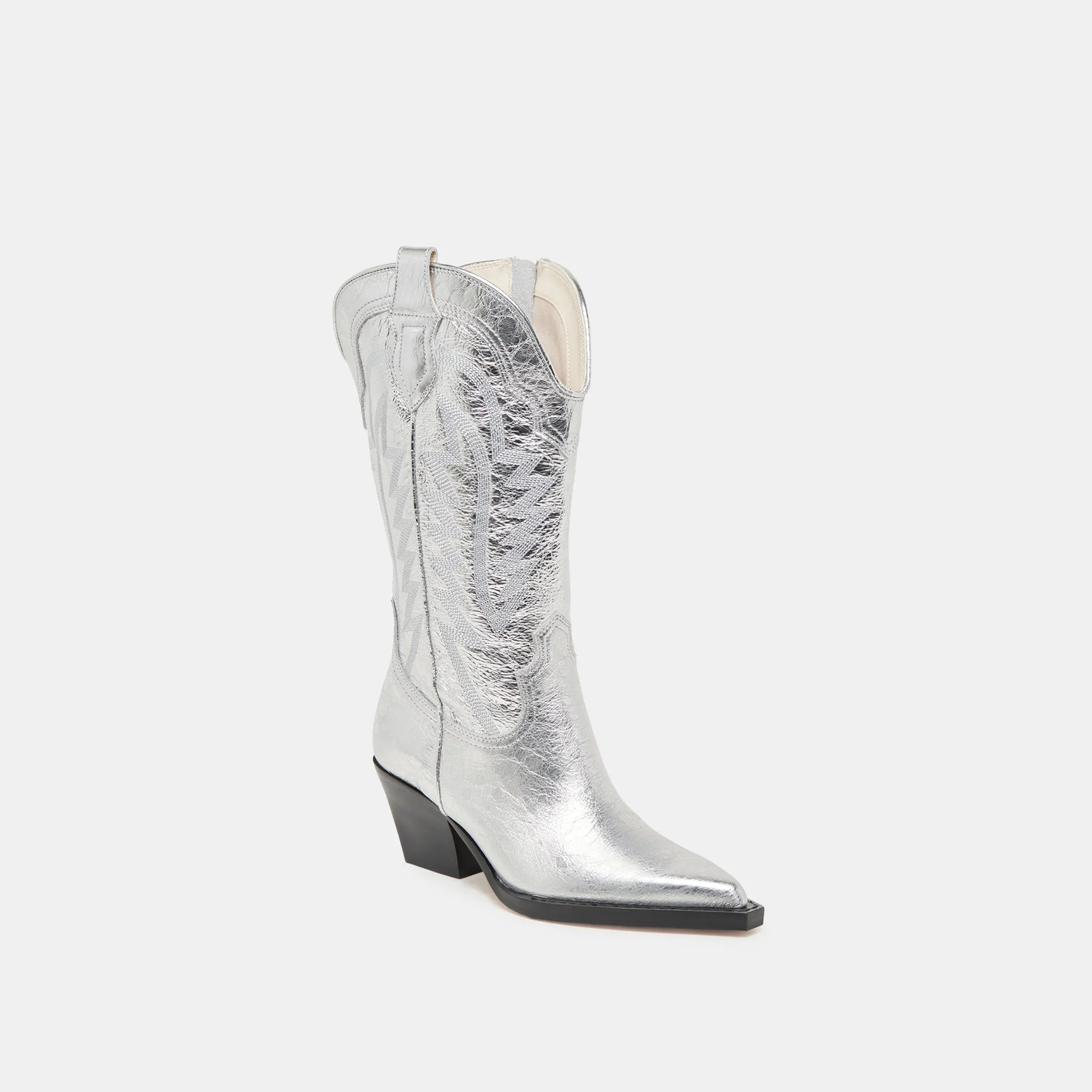 RYLAND EXTRA WIDE CALF BOOTS SILVER DISTRESSED LEATHER