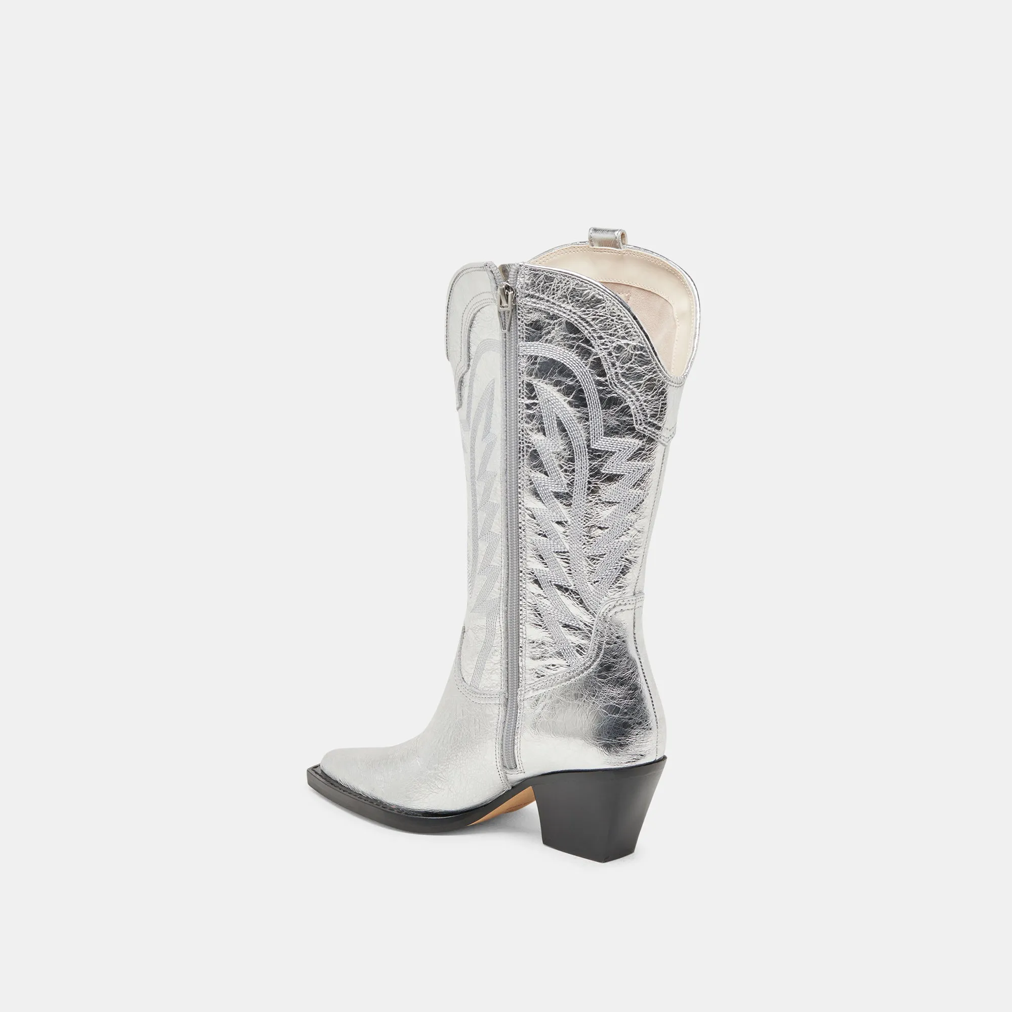 RYLAND WIDE CALF BOOTS SILVER DISTRESSED LEATHER