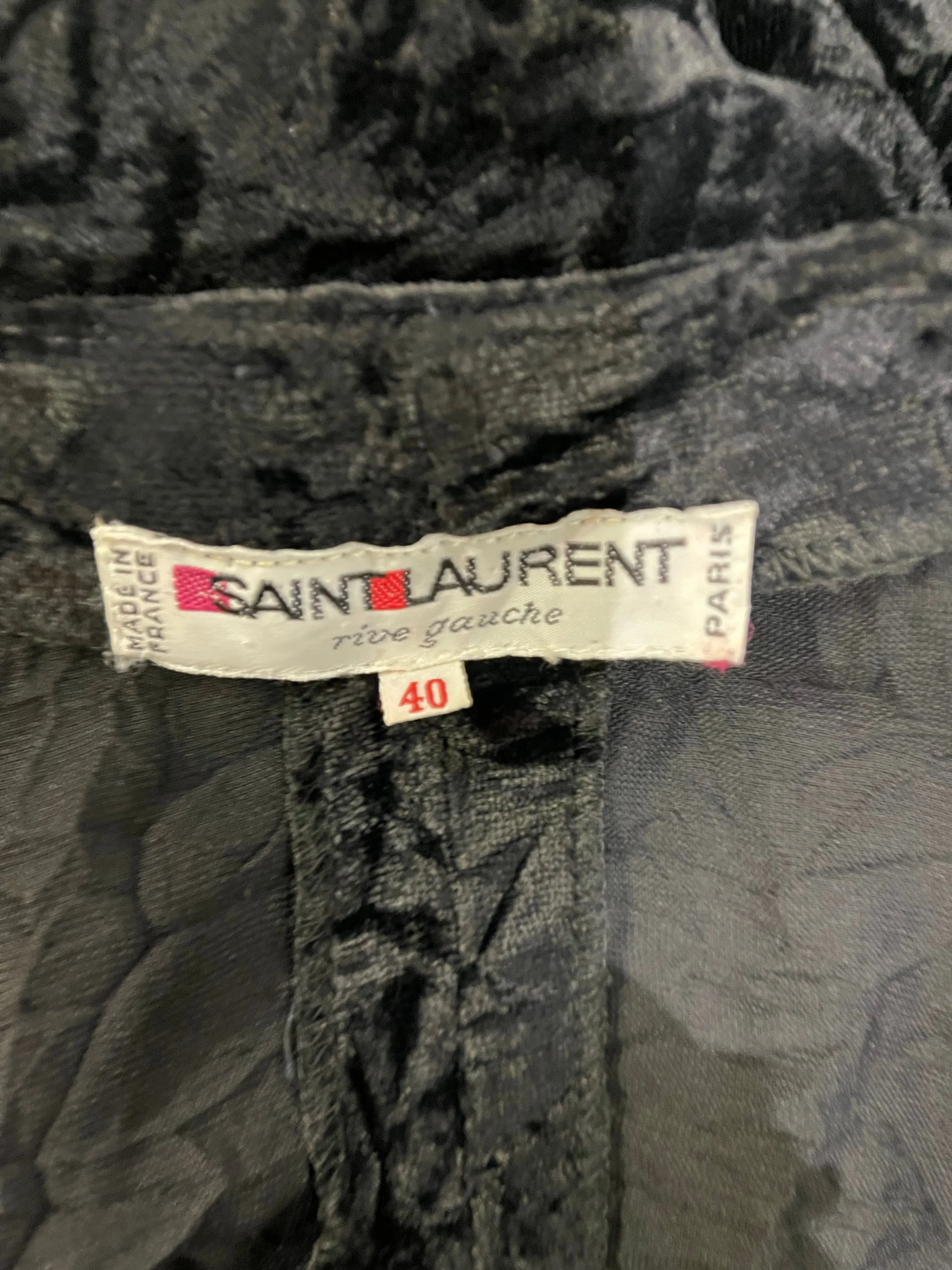 Saint Laurent Rive Gauche 80s Black Crushed Velvet Wrap Cocktail Dress