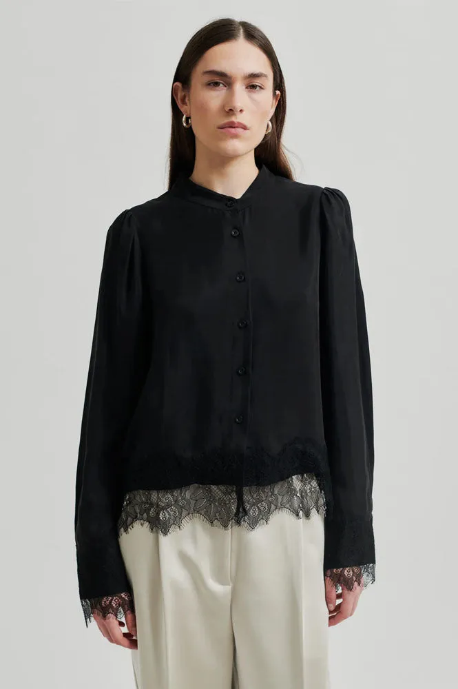 Second Female Esmae Black Lace Trim Shirt