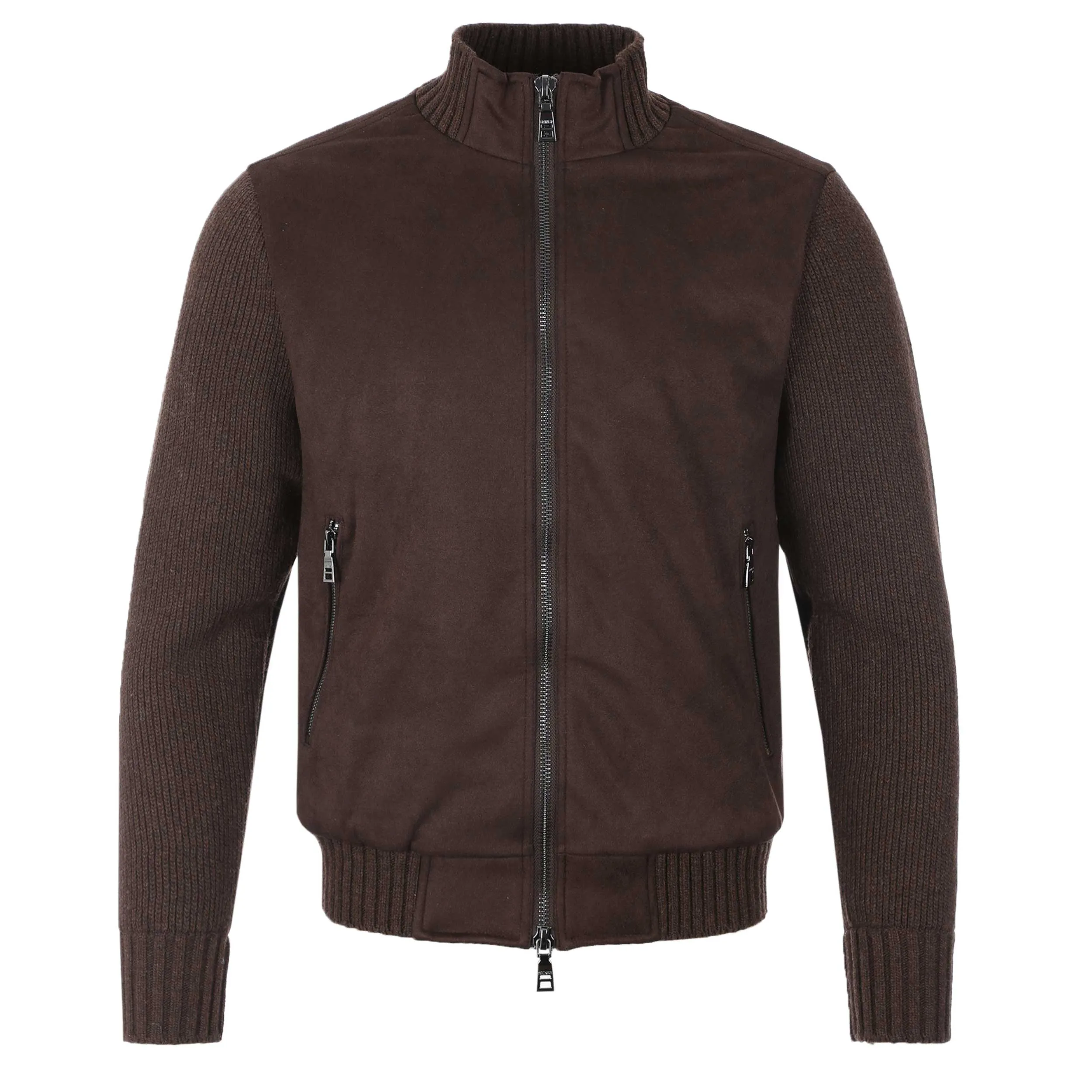 Seinse Faux Suede Zip Knit Jacket in Moro Brown