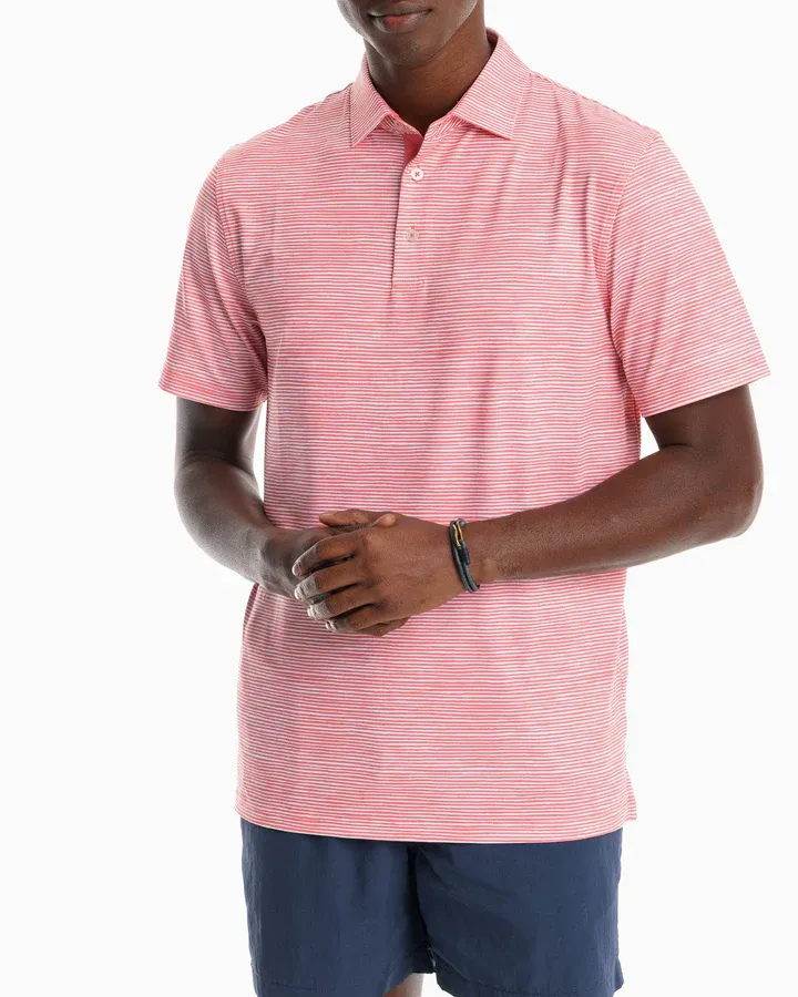 Southern Tide Men's Tidal Stripe Driver Performance Polo / Rouge Red