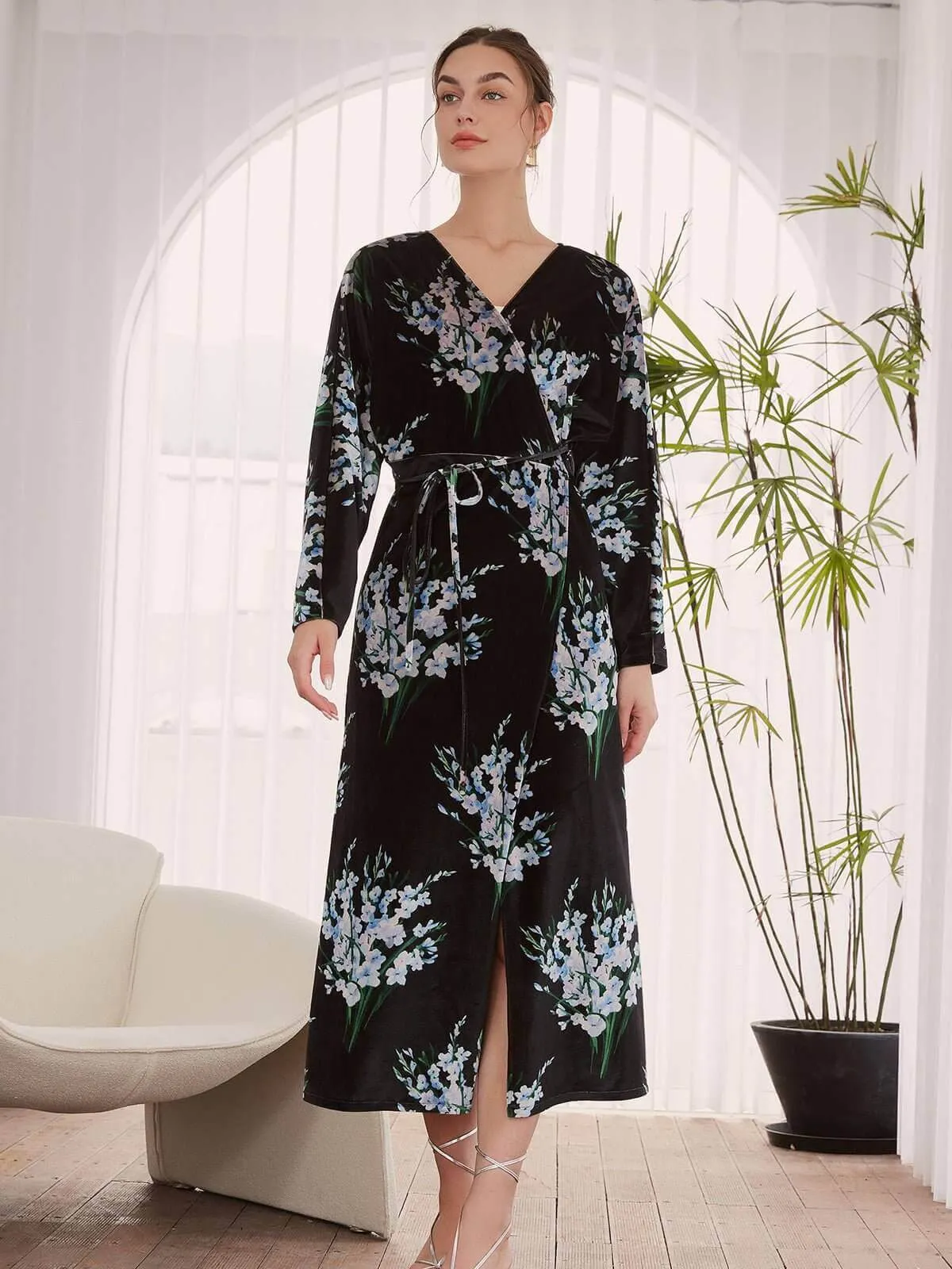 Velvet Dress Floral Black