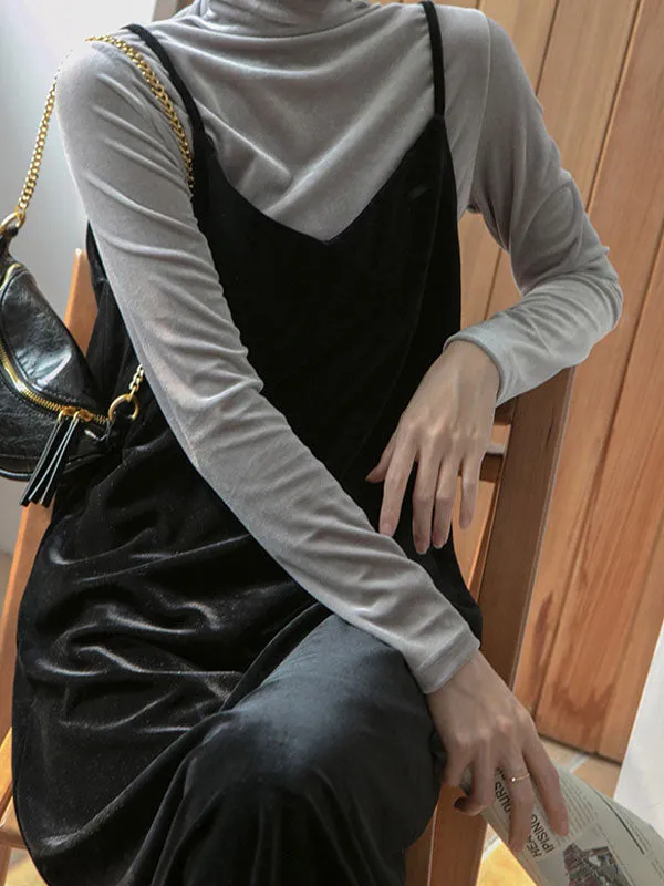 Velvet Turtleneck Long Sleeve Dress