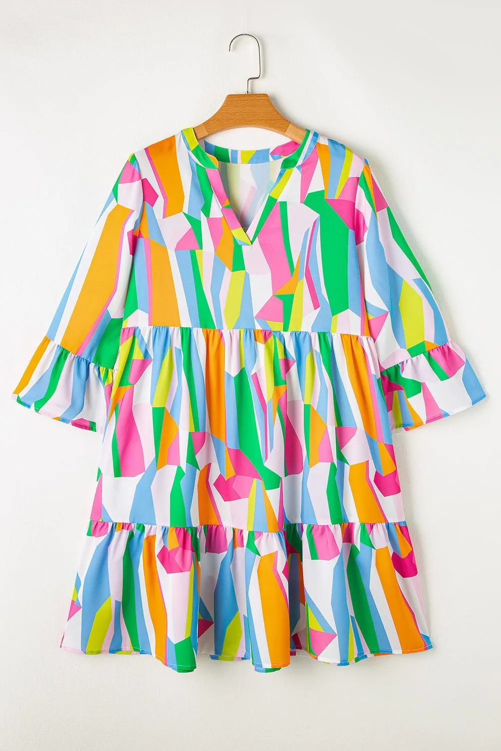 Whitney Green Multicolor Abstract Ruffled Dress