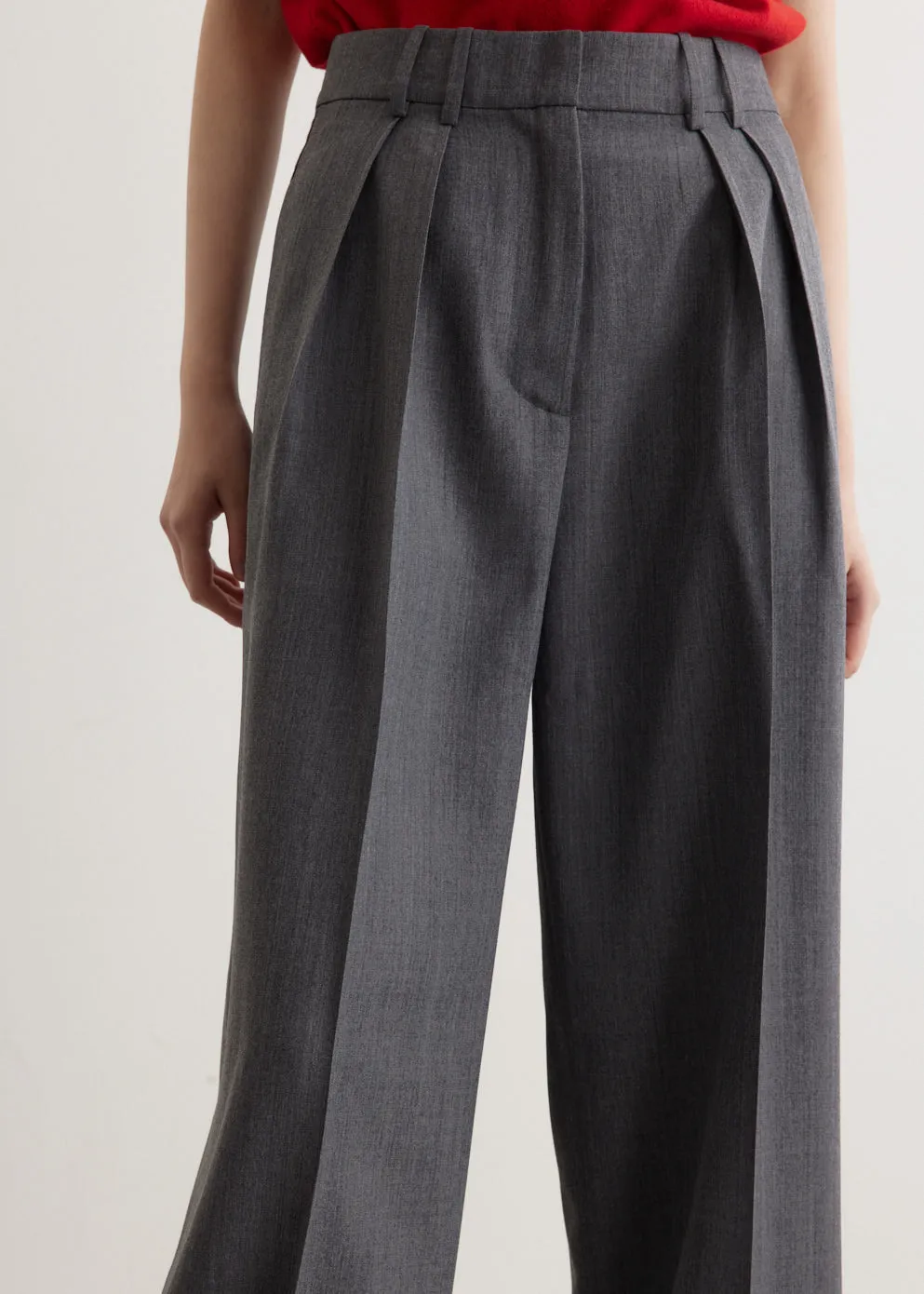 Wide Leg Double Pleated Trousers