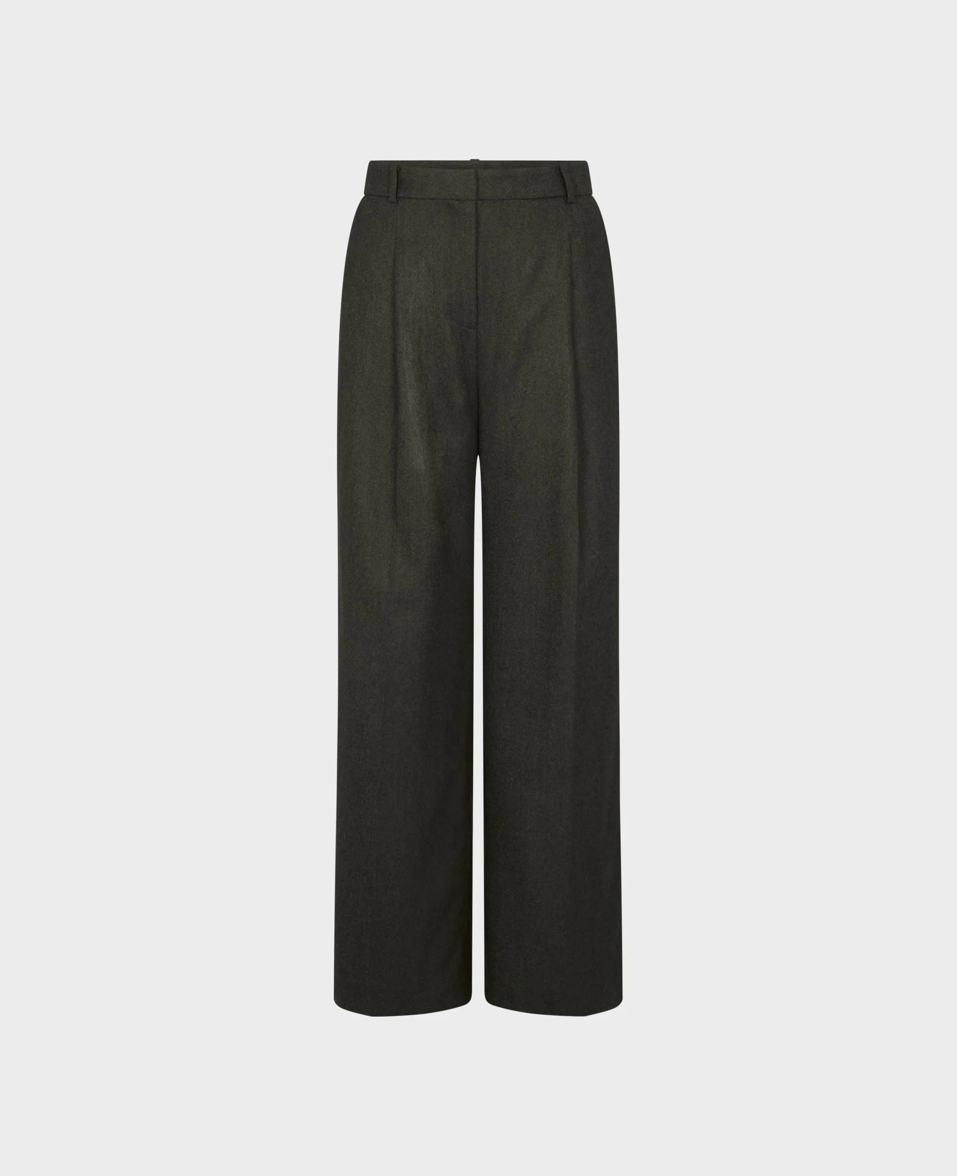 Wide Leg Pleated Wool Trousers