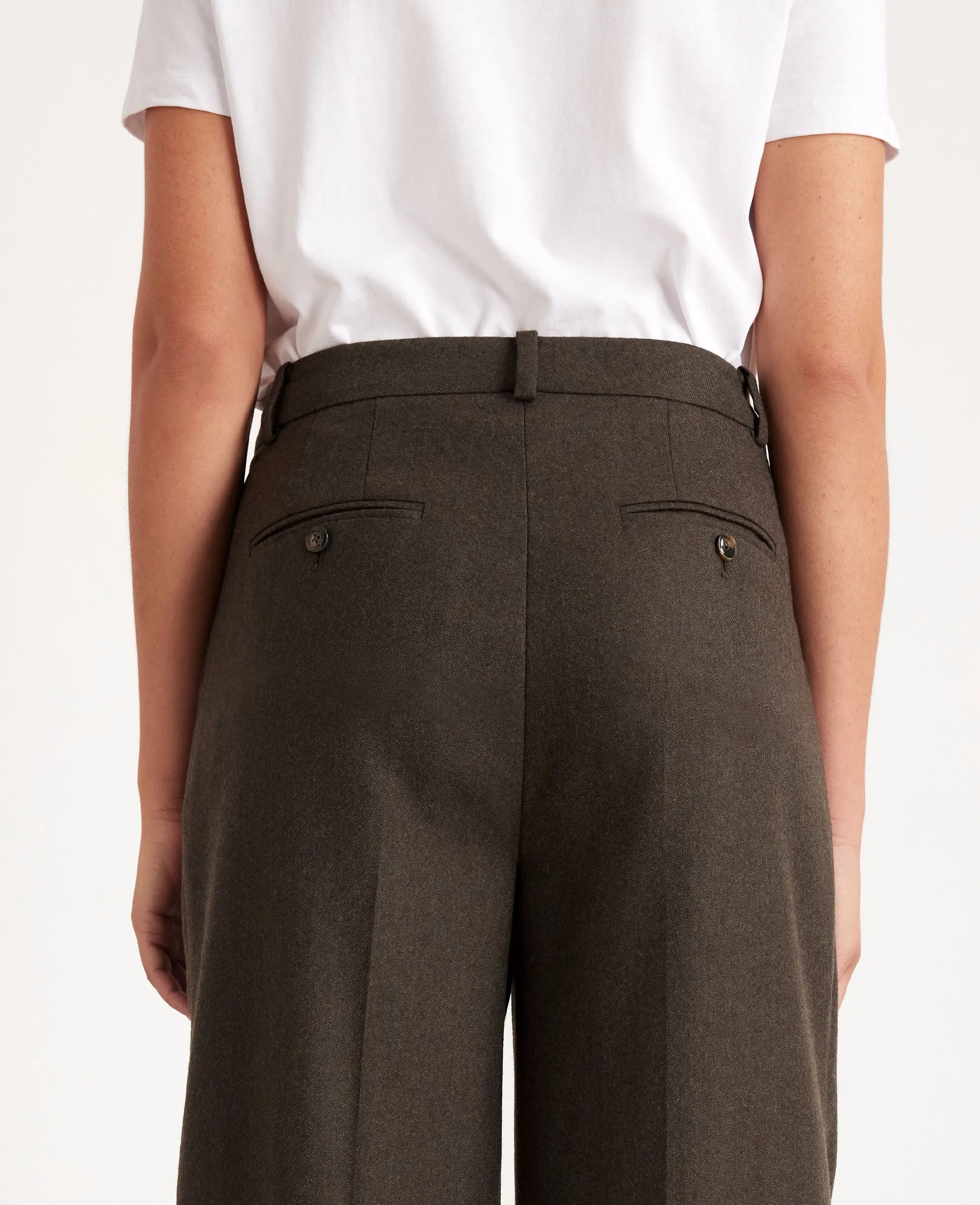 Wide Leg Pleated Wool Trousers