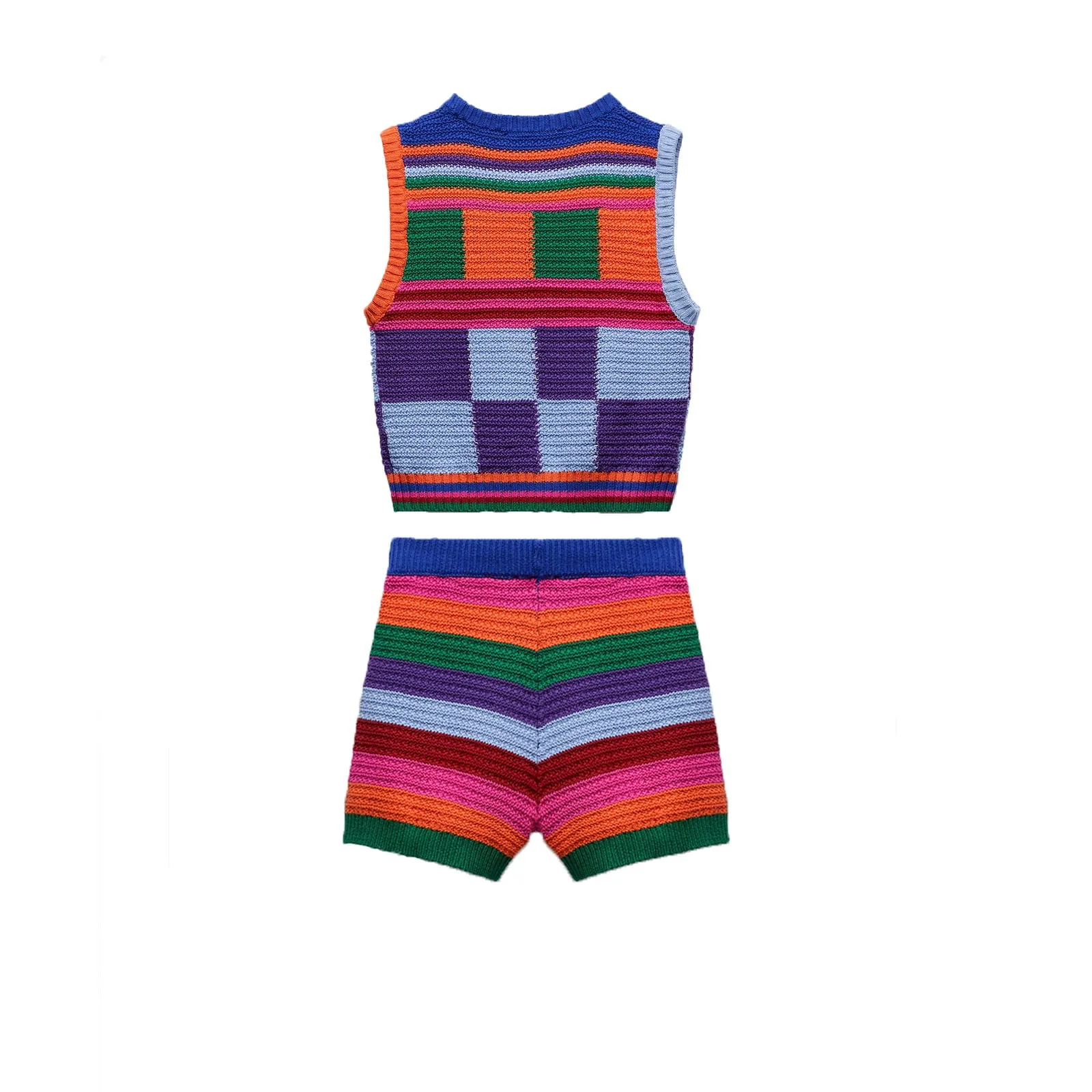 Women Knitted Color Two Piece Short Set