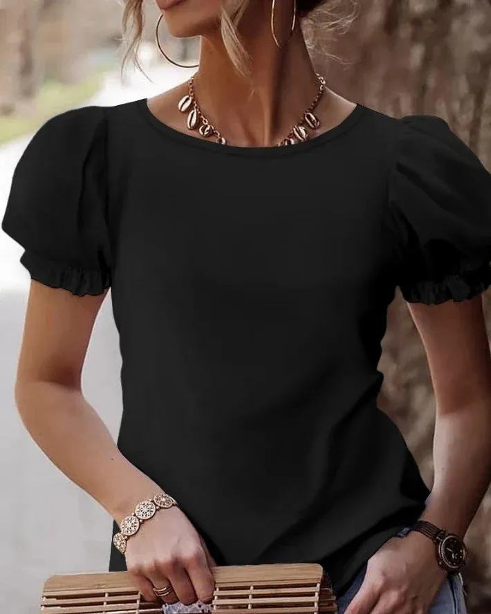 Women Lace-Back Puff Sleeve Top Blouse for Day Events