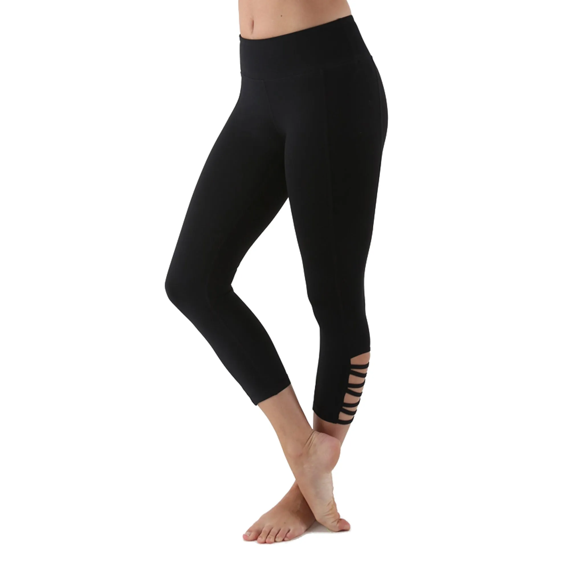 Women's Active Capri Yoga Compression Leggings - Black