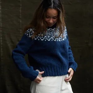 Womens Cropped Isle Sweater - Donegal Wool - Deep Ocean