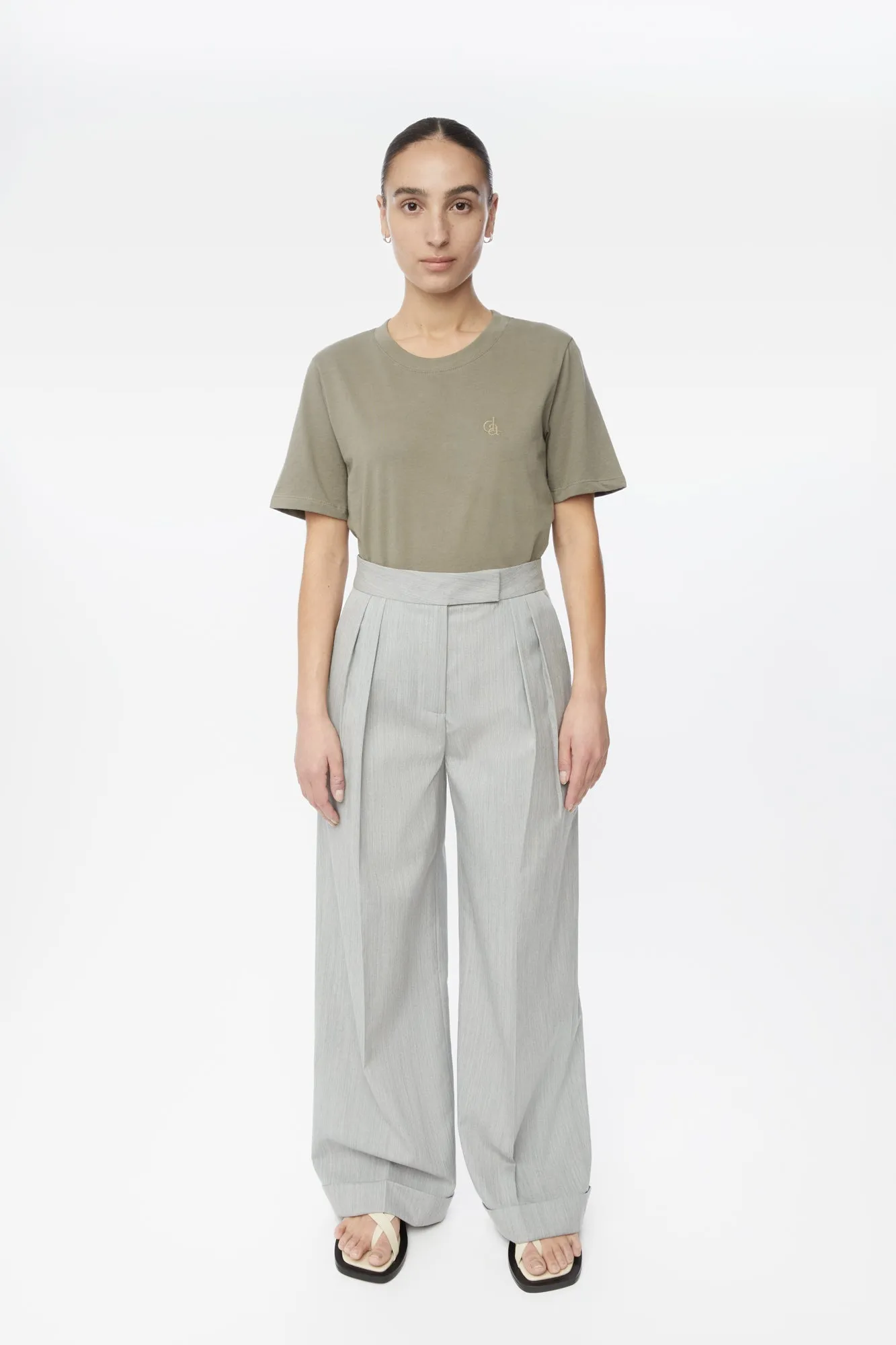 Wool Blend Pleated Wide Leg Pants