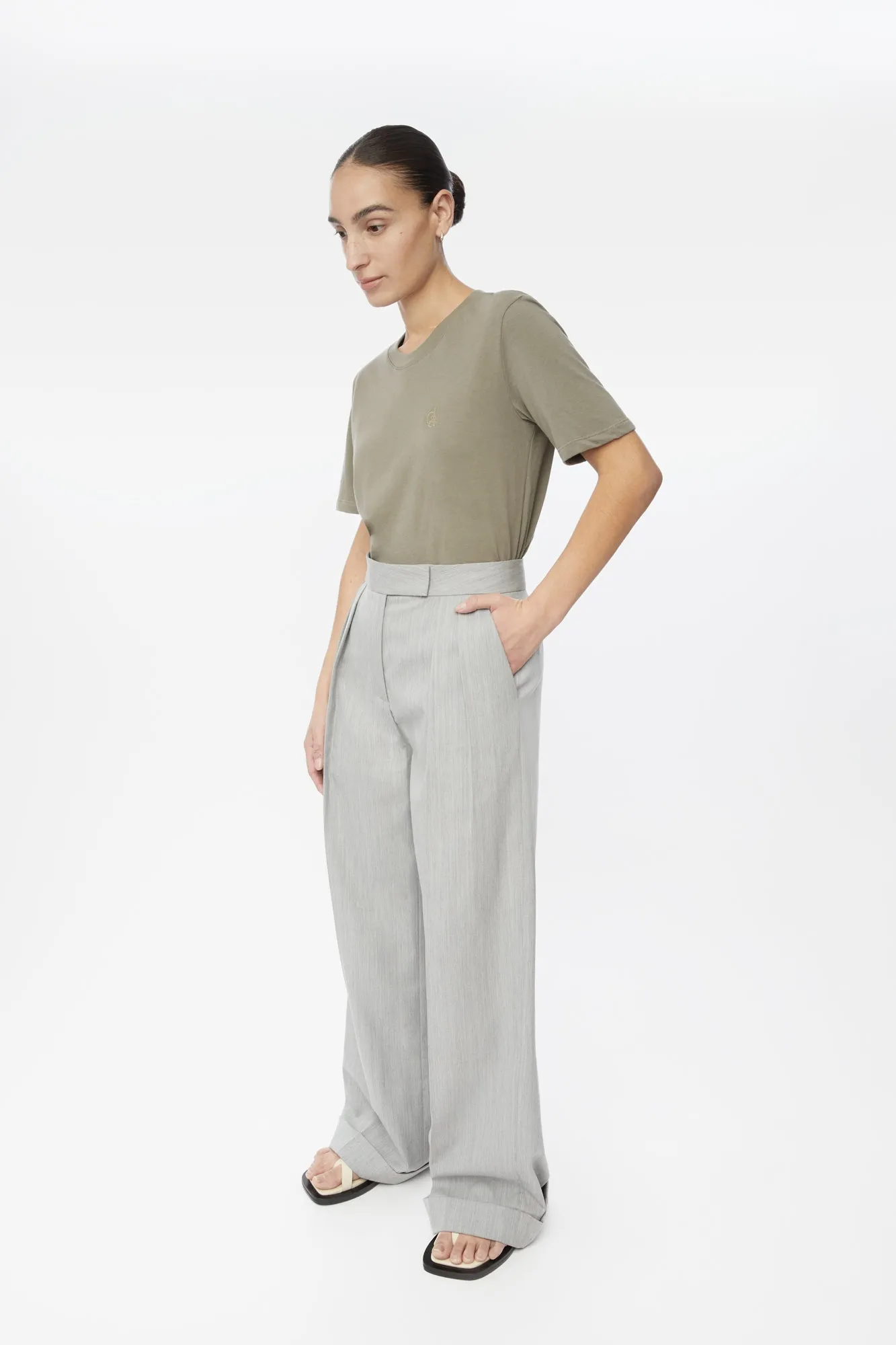 Wool Blend Pleated Wide Leg Pants